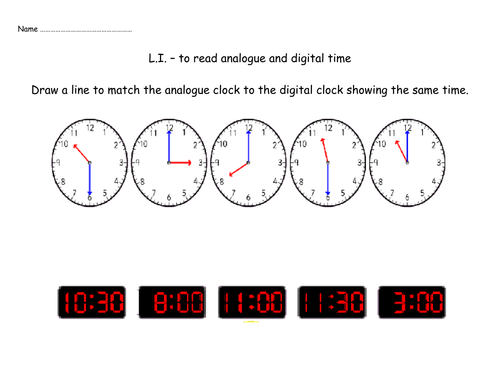 Matching analogue and digital clocks by Nickybo - Teaching ...