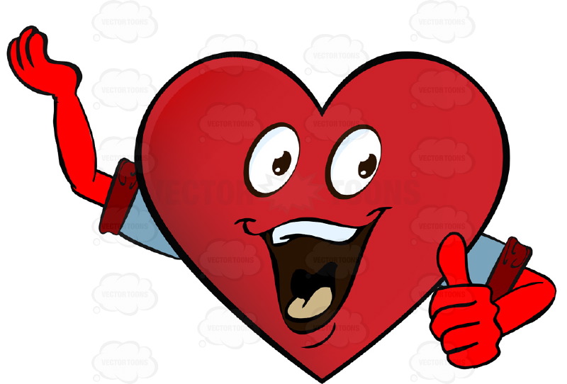 Cartoon Clipart: Enthusiastic, Cheering Heart Smiley With Raised ...
