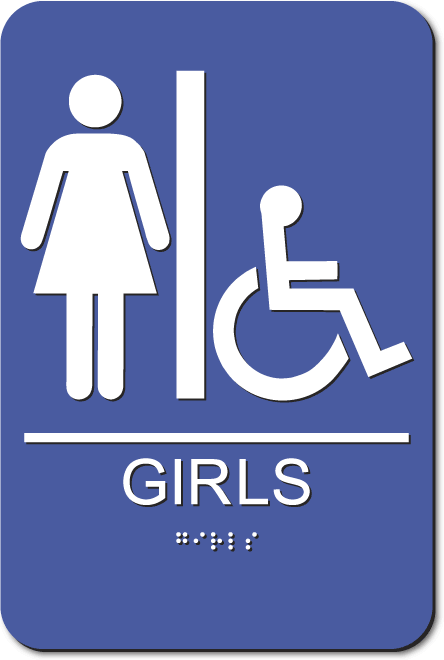 ADA Sign Factory: GIRLS ACCESSIBLE Restroom Sign - White on Blue