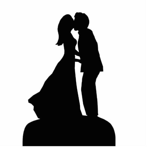 Silhouette couple kissing wedding clipart
