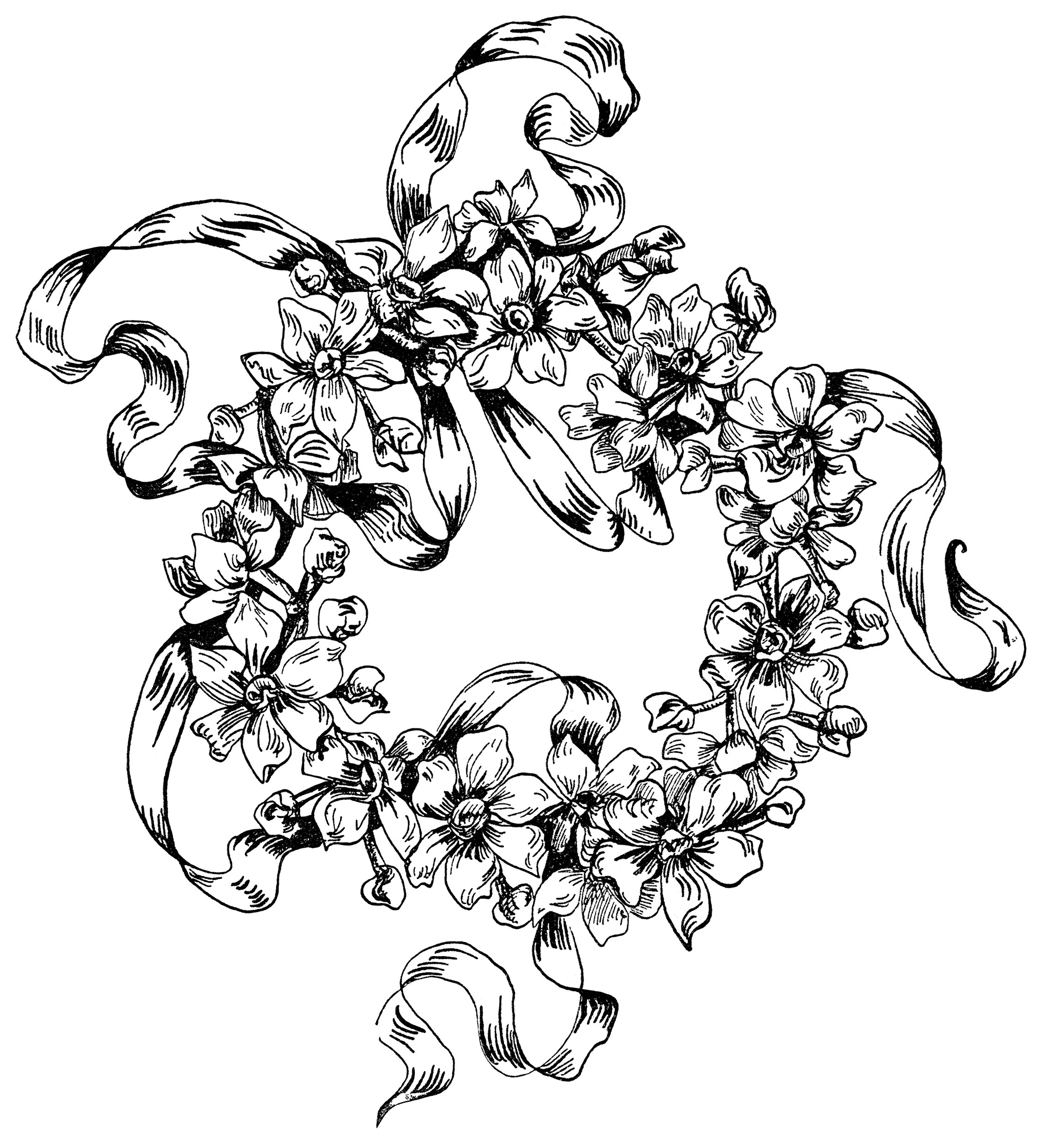 Ornamental Flowers and Ribbon Design ~ Free Clip Art | Old Design ...