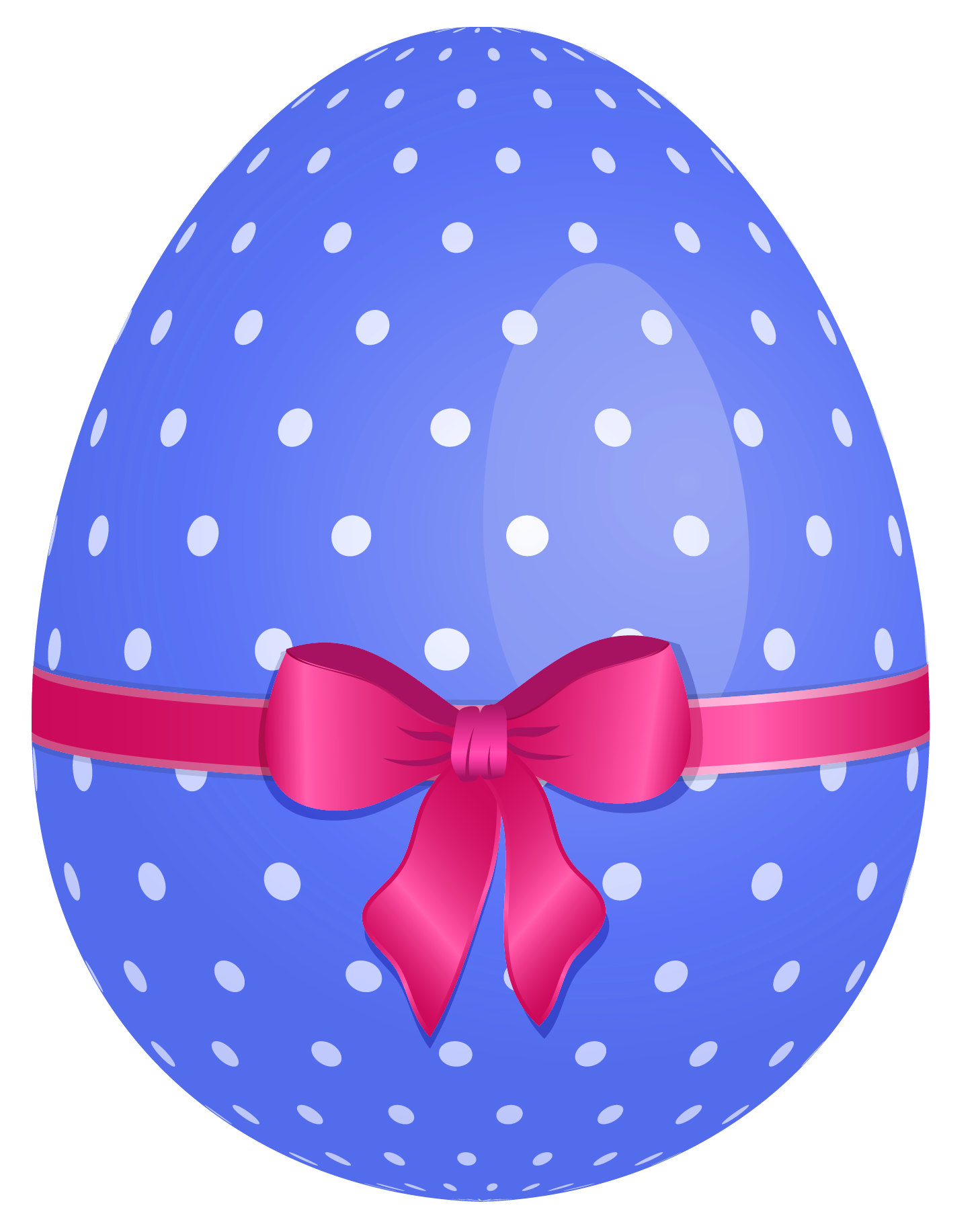 Blue Dotted Easter Egg with Pink Bow PNG Clipart