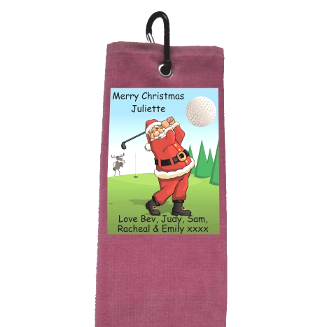 Christmas Personalised Pink Ladies Golf Towel