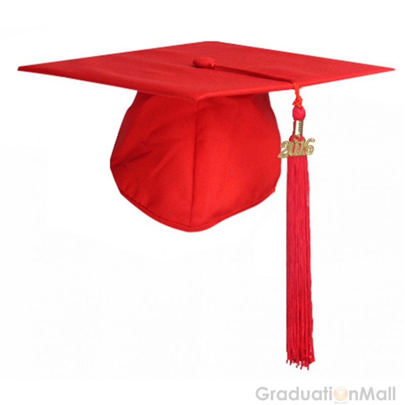 Matte Adult Graduation Cap with Tassel- Red