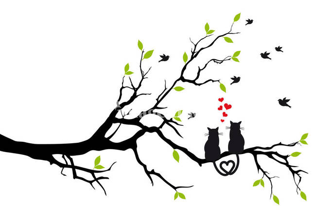 Cat in love sitting on tree branch Art Prints by Bea Kraus - Shop ...