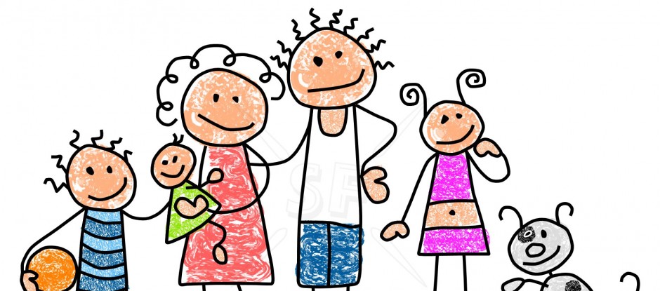 Family with 5 kids clipart
