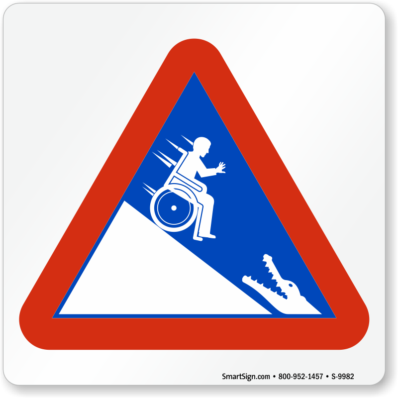 Wheelchair Man Rolling into Alligator Down a Hill Sign Symbol, SKU ...