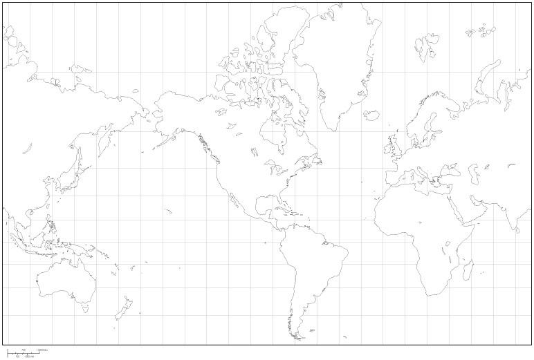 World Blank Outline Map - America Centered - Black & White - Adobe ...