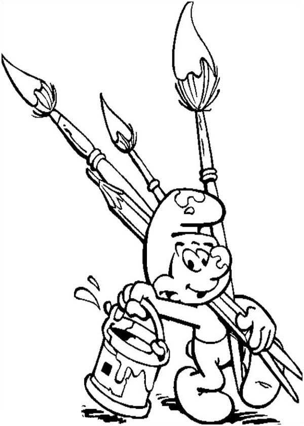 Painter Smurf with Paint and Brush in The Smurf Coloring Page ...