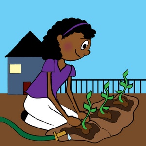 Gardening Clipart Image - Black woman kneeling while working in ...
