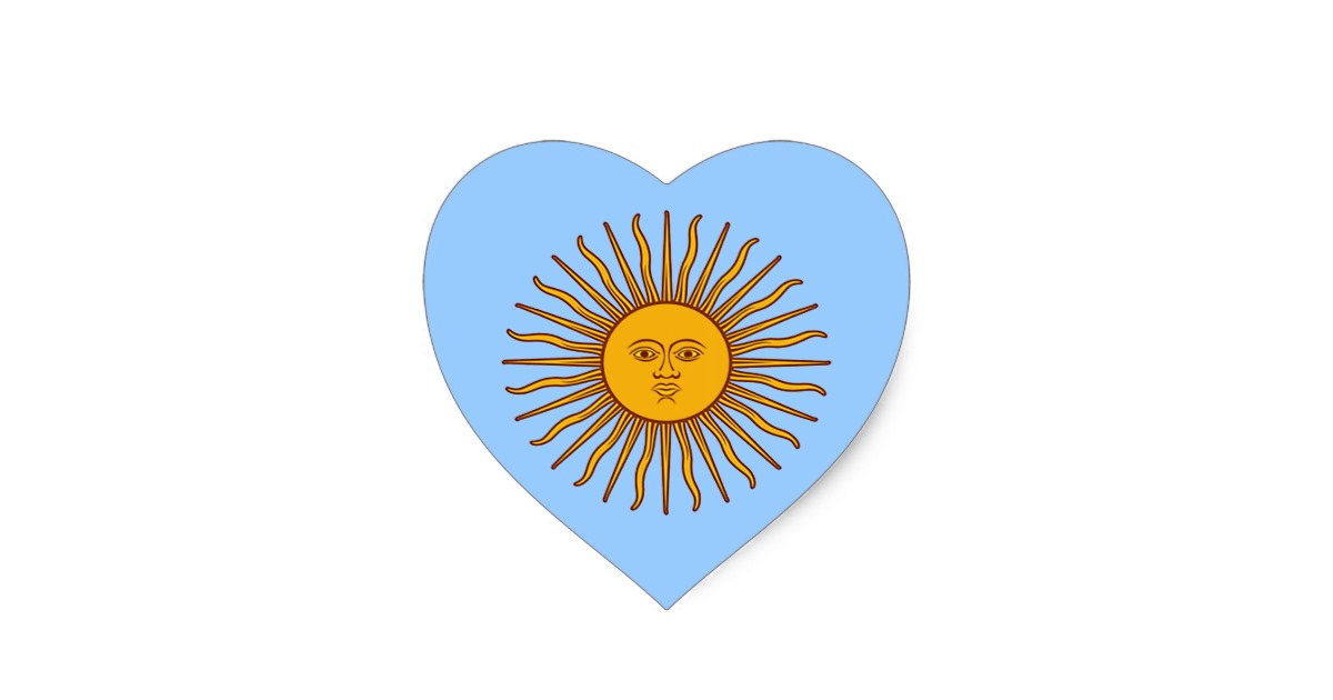 Golden Sun of May Argentina Flag Heart Stickers | Zazzle
