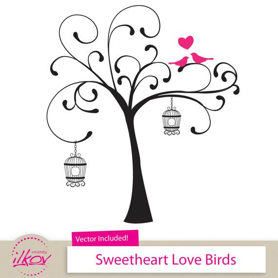 Love birds in a tree clipart