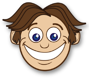 Clip art of a smiling face with wavy brown hair.