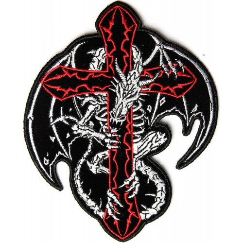 Dragon Skeleton Cross PATCH Medium | Christian Patches -TheCheapPlace