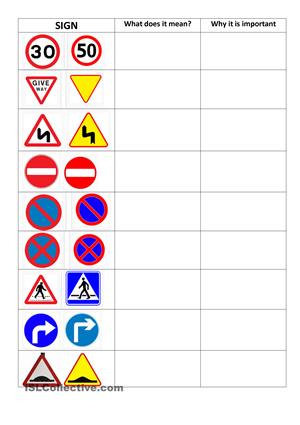 7 FREE ESL Road signs worksheets