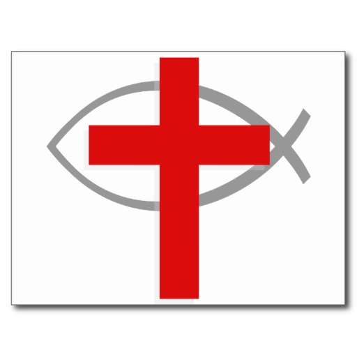 Red Christian Cross With the Jesus Fish Ichthys Postcard from Zazzle.