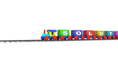 Animation of a 3d train carrying "learning" letters against a ...
