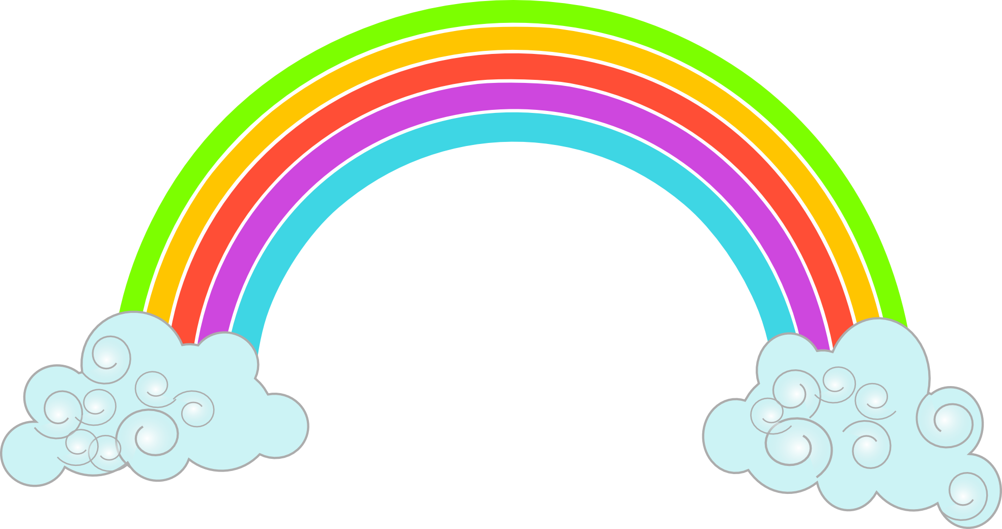 Rainbow With Clouds Black And White Clipart