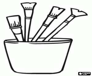 Pot with paint brushes coloring page printable game