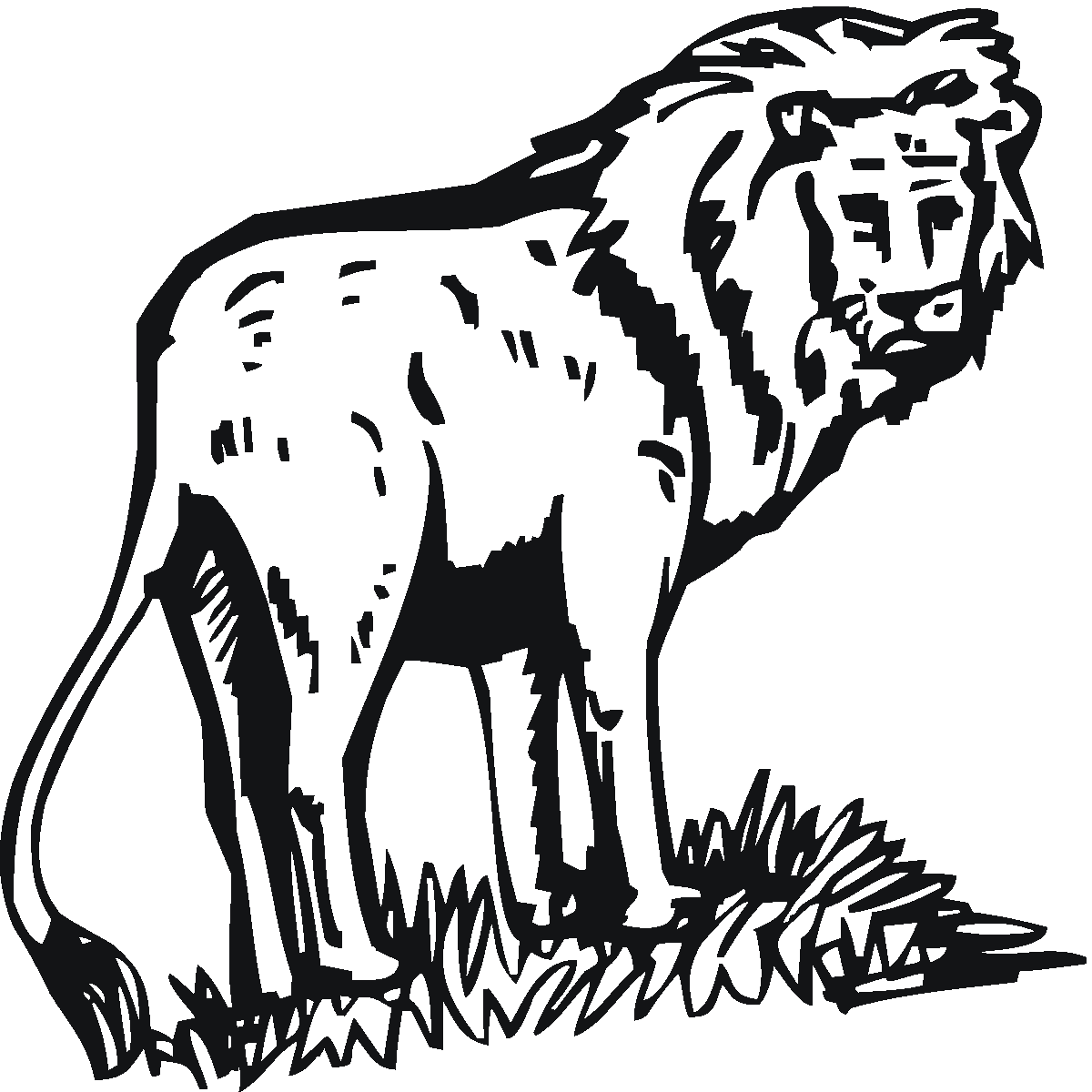 Lion Stands On Grass Coloring Online | Super Coloring