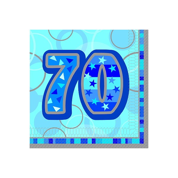 70th Birthday Lunch Napkins - Blue Glitz