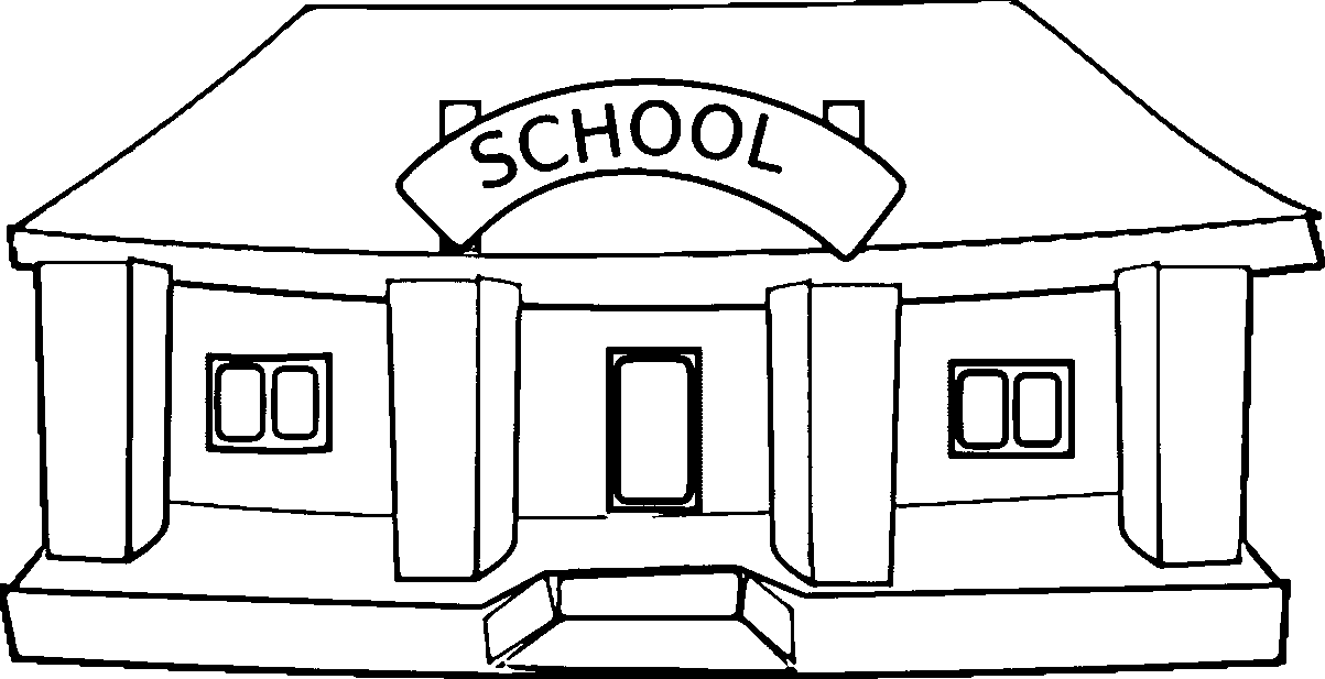 Black and white school building clipart