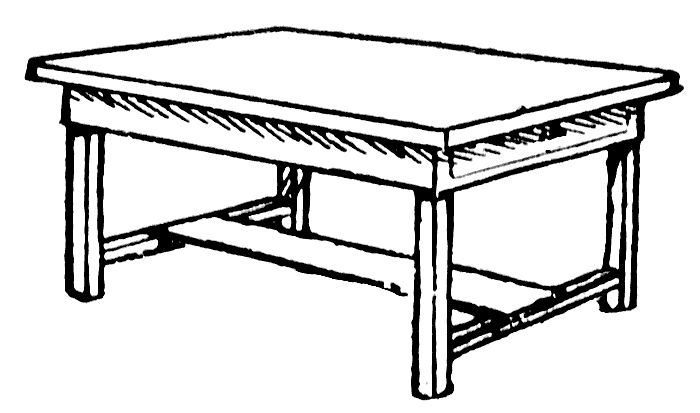 Black and white clipart table in classroom