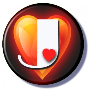 Big DeSiGnEr BUTTON BADGES - J - Alphabet Heart Badge
