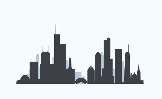 Silhouette Of Chicago Skyline At Night Clip Art, Vector Images ...
