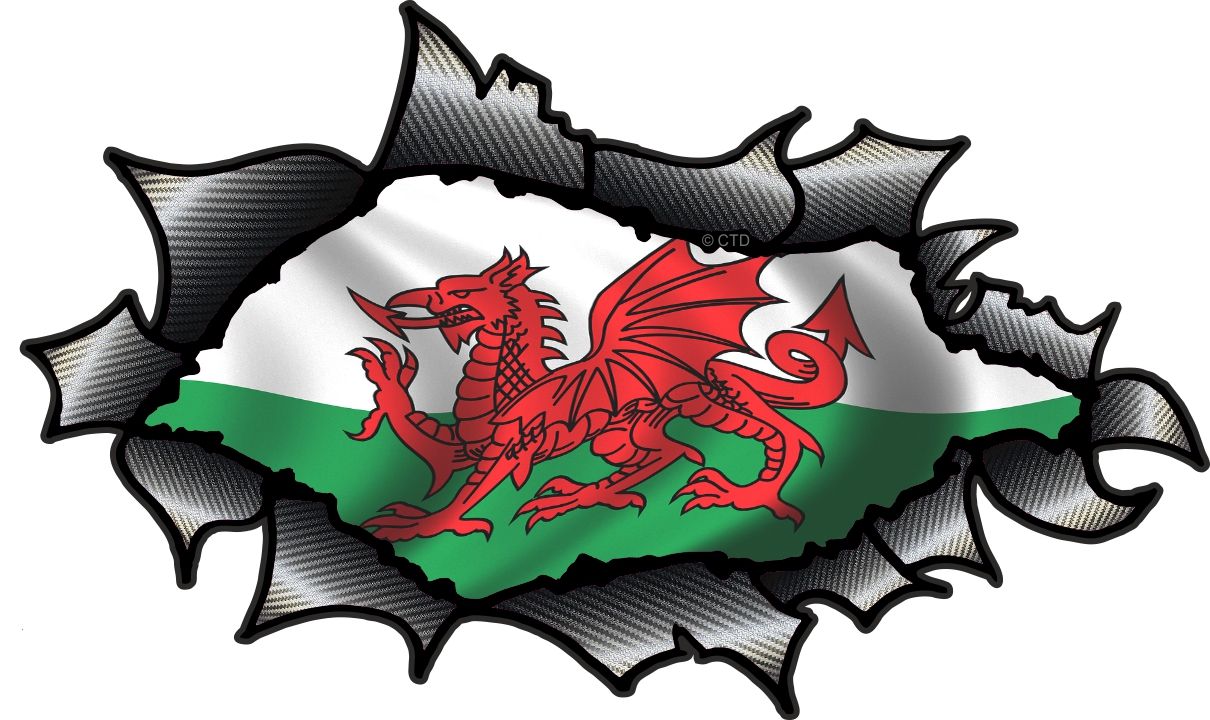 Ripped Torn Carbon Fibre Fiber Design With Welsh Dragon Wales ...