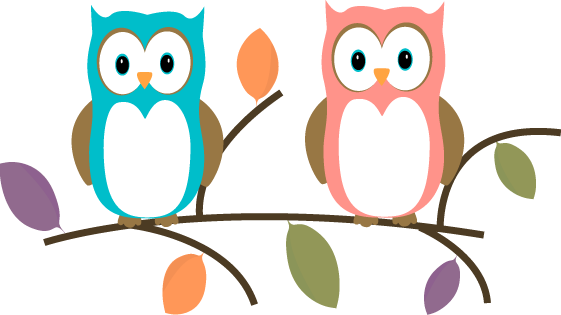 Two owls on tree clipart