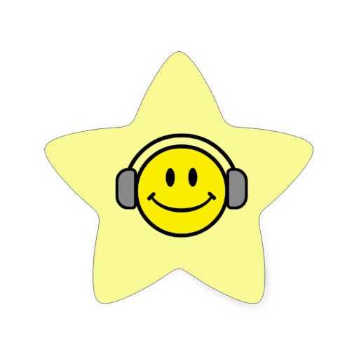 cute smiley face with headphones star stickers from Zazzle.