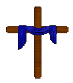 Cross clip art of blue cloth draped wooden crosses, page 1