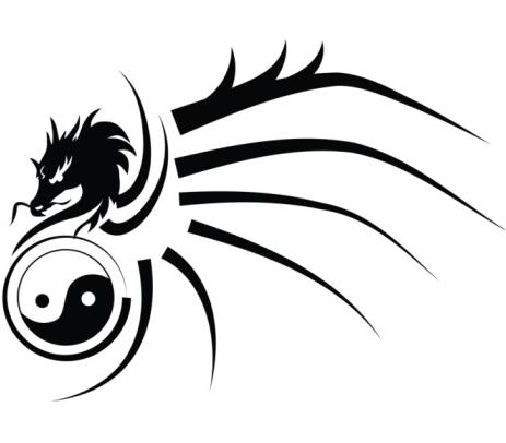 Tribal Dragon And Yin Yang Tattoo Design