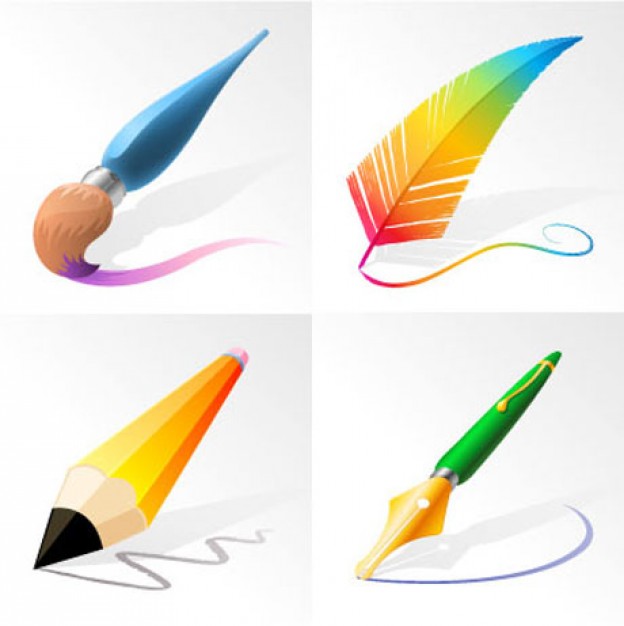 Pencil, quill pen, brush, pen vector material | Download free Vector