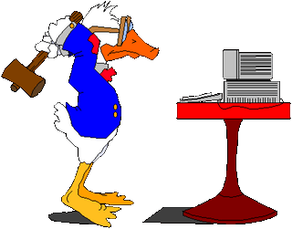 This clip-art of a duck not happy with his computer : nostalgia