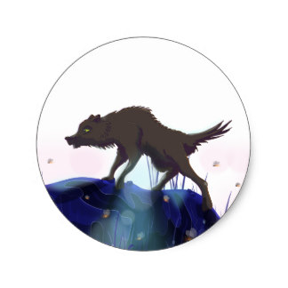 Cartoon Wolf Howling Moon Stickers | Zazzle