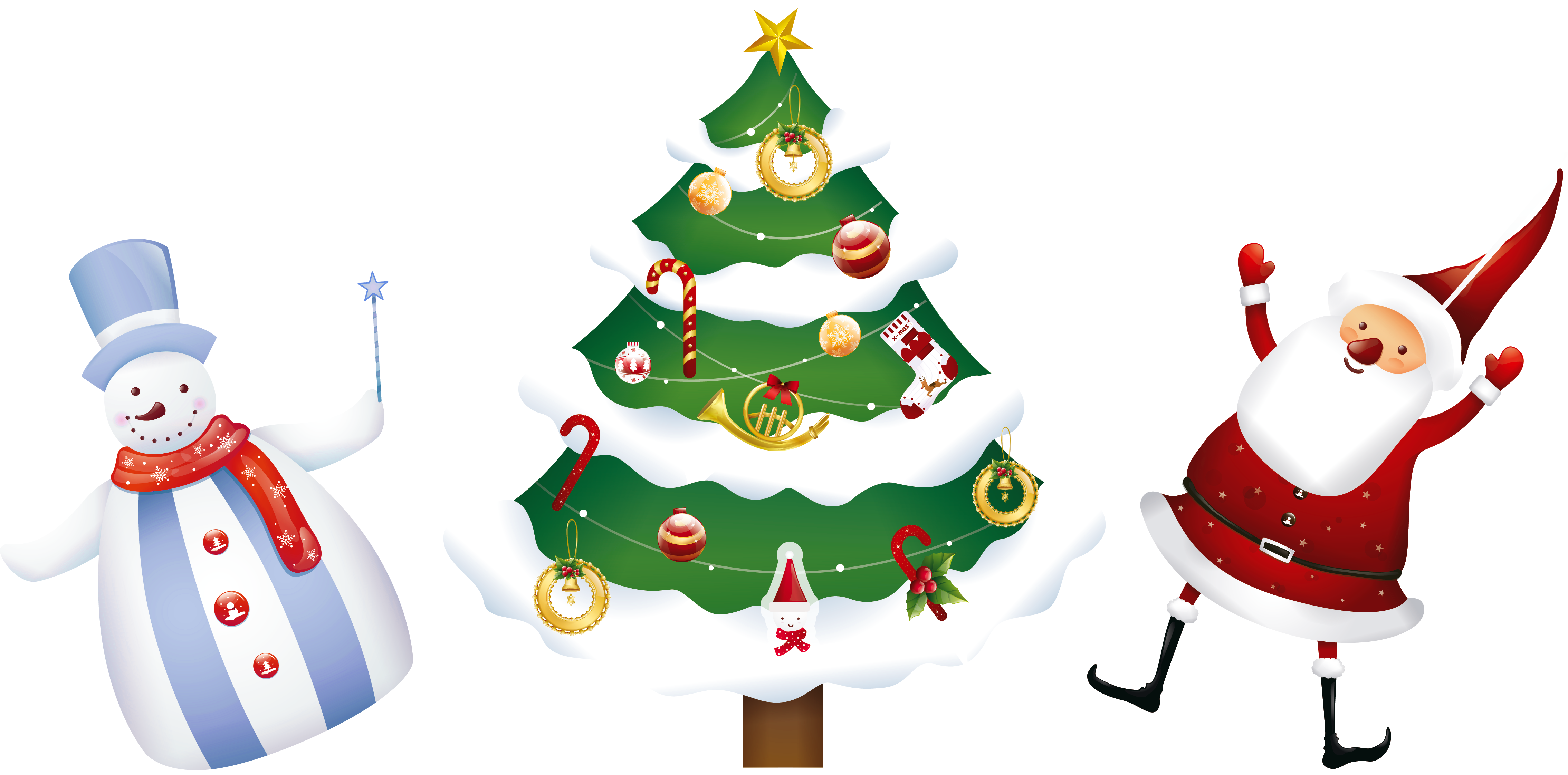 Transparent Christmas Santa Tree and Snowman PNG Clipart
