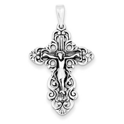 Circled Filigree Crucifix Pendant in Sterling Silver