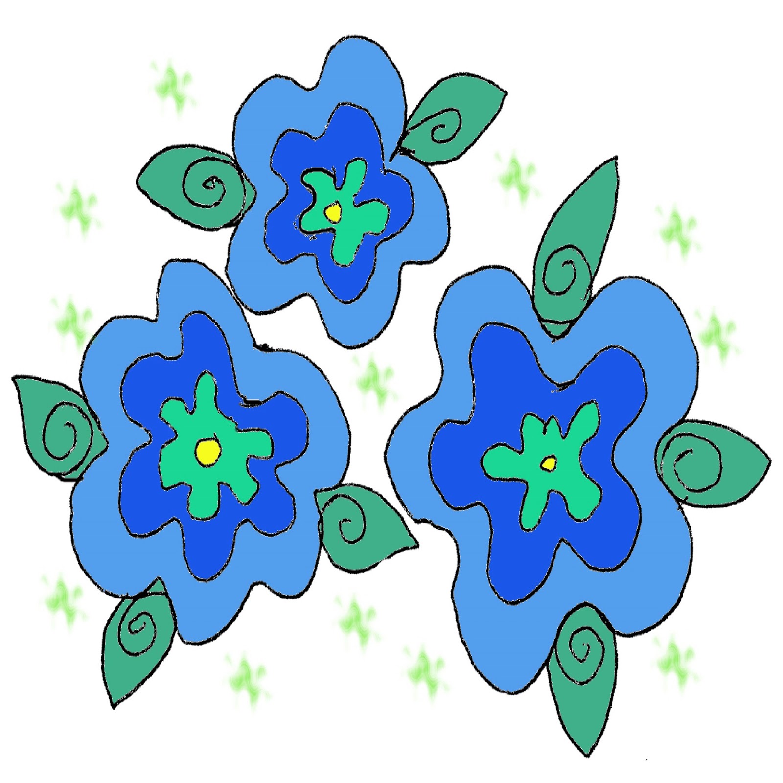 Christian Images In My Treasure Box: Home Drawn Blue Flowers