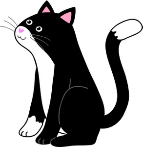 Cat Clipart Image - Cute Black and White Kitty Cat with Pink Nose