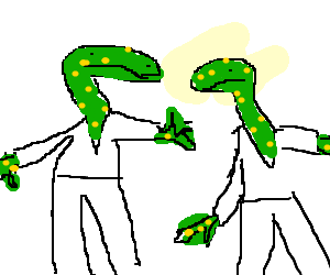 494 views yellow spotted lizards argue Elvis' fate (drawing by Jeremy3193)