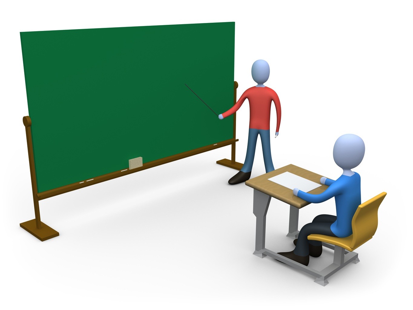 Blue Teacher Standing In Front Of A Blank Chalkboard And Using A ...