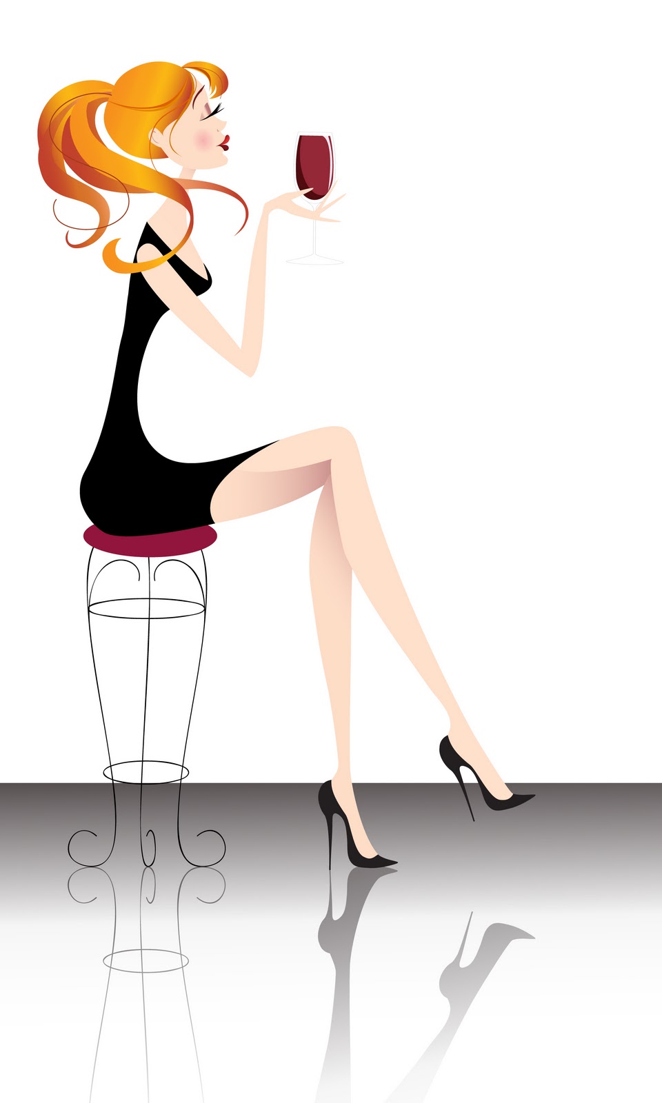 Cartoon Lady Drinking Wine Clipart