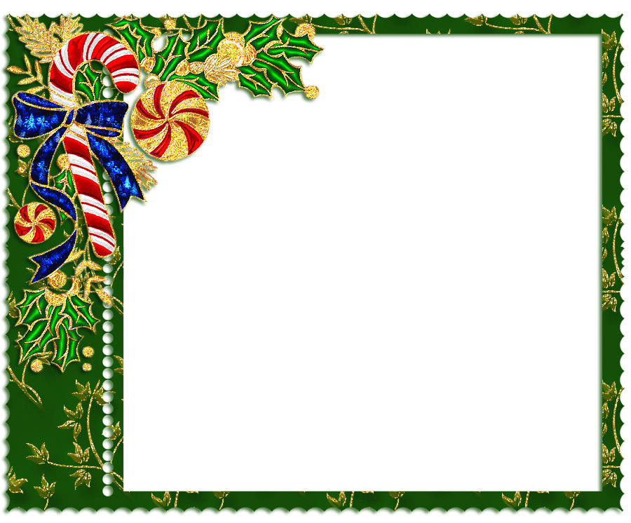 Green PNG Christmas Frame with Candy Cane