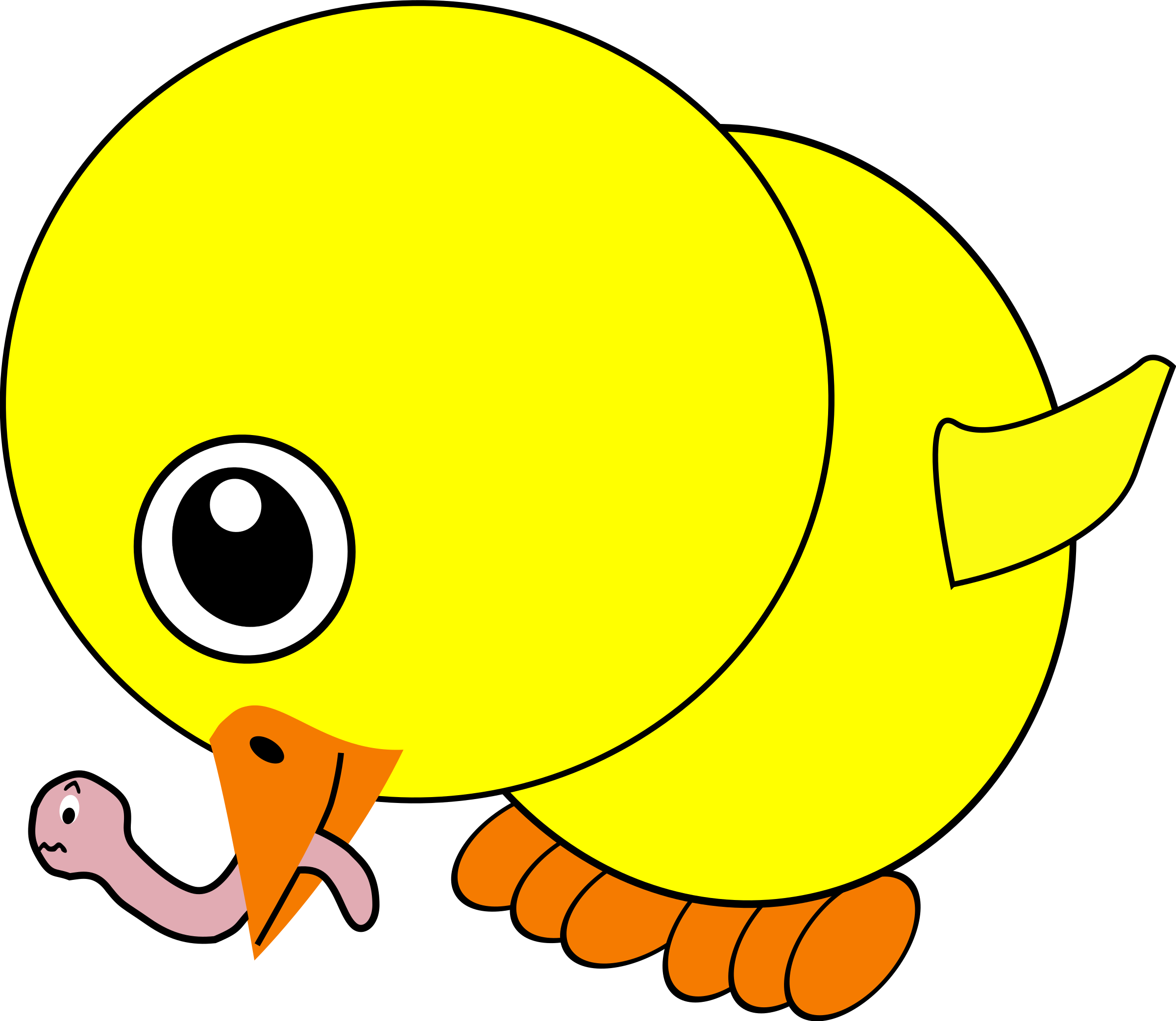 Clipart - Funny Chick Eating Earthworm Cartoon