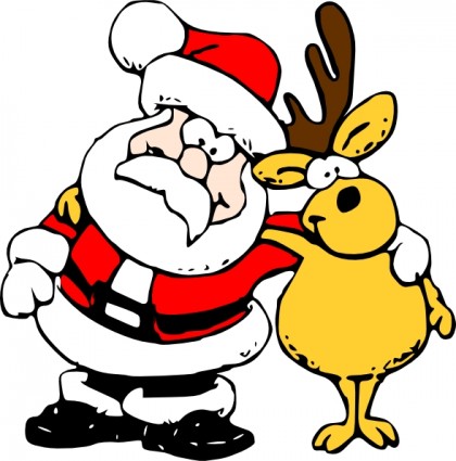 Santa with his reindeer clipart