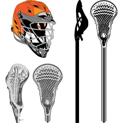 Lacrosse Sticks, Heads and Helmet Vector Clip Art