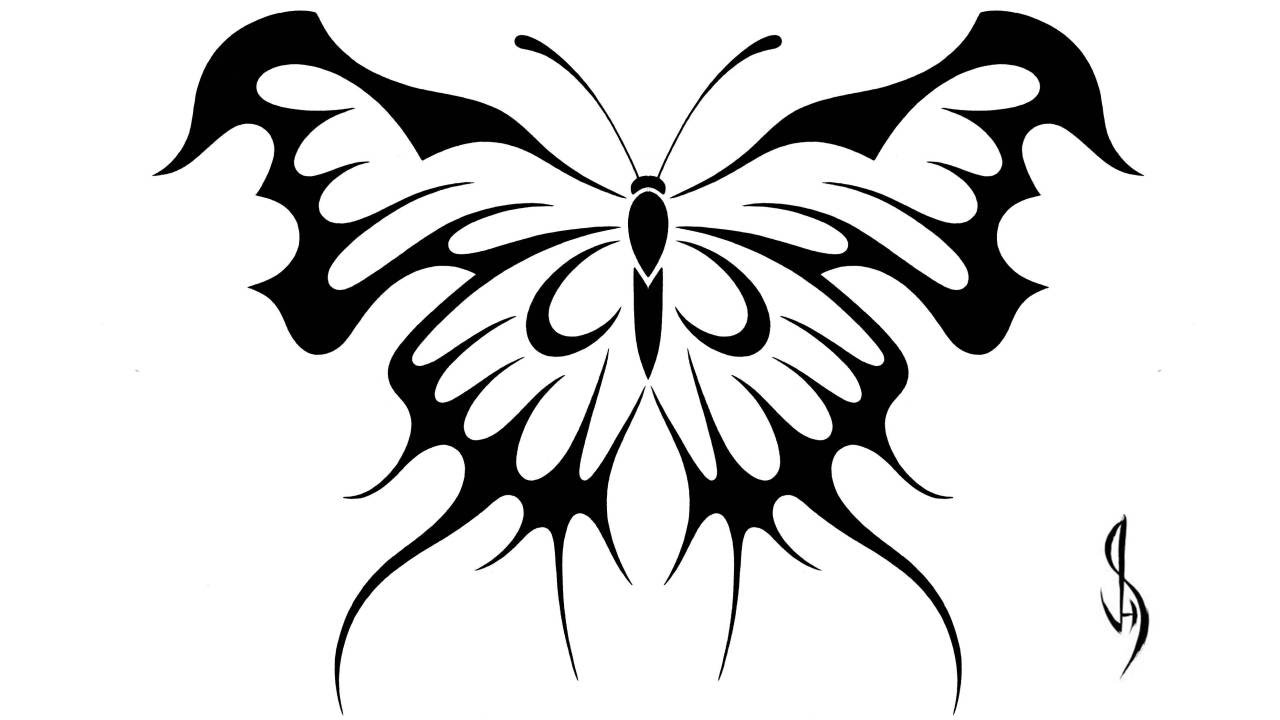 Drawing a Butterfly - Tribal Art Tattoo Design Style - YouTube