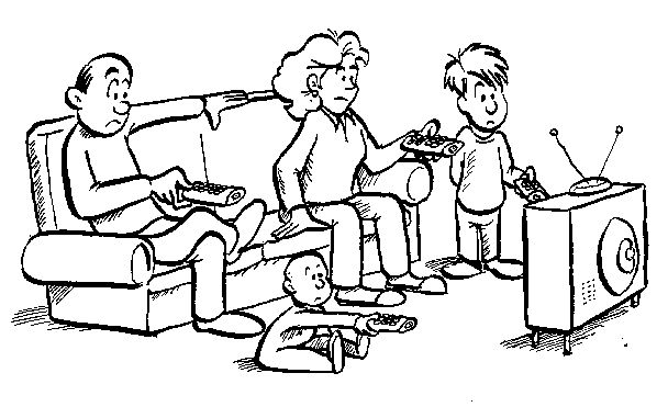 Family watching tv clipart black background